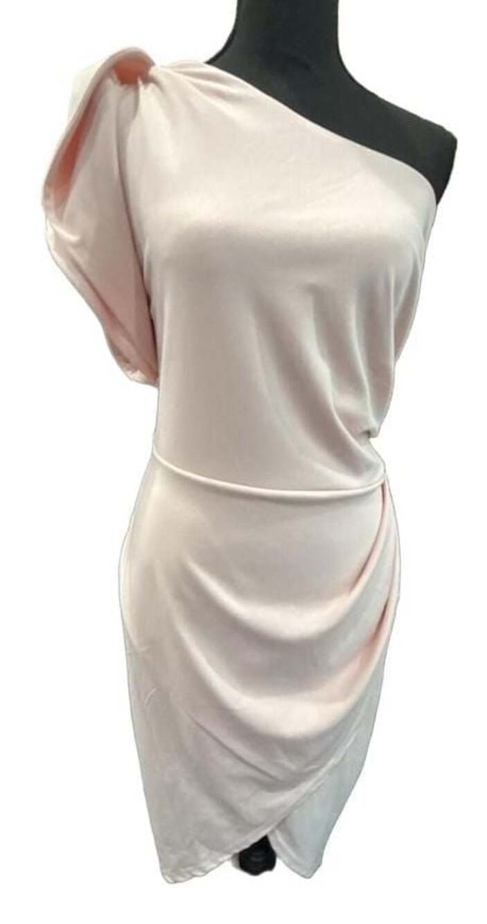 ChicMe Women's One-Shoulder Ruched Bodycon Cocktail Dress in Baby Pink